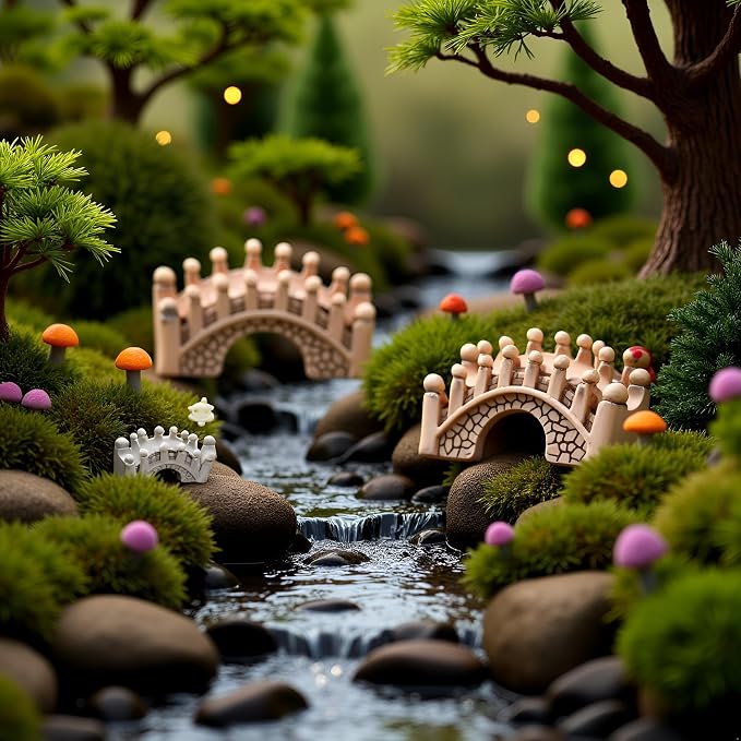 2 Pcs Gray and Brown Miniature Stone Arch Bridges - Image 5