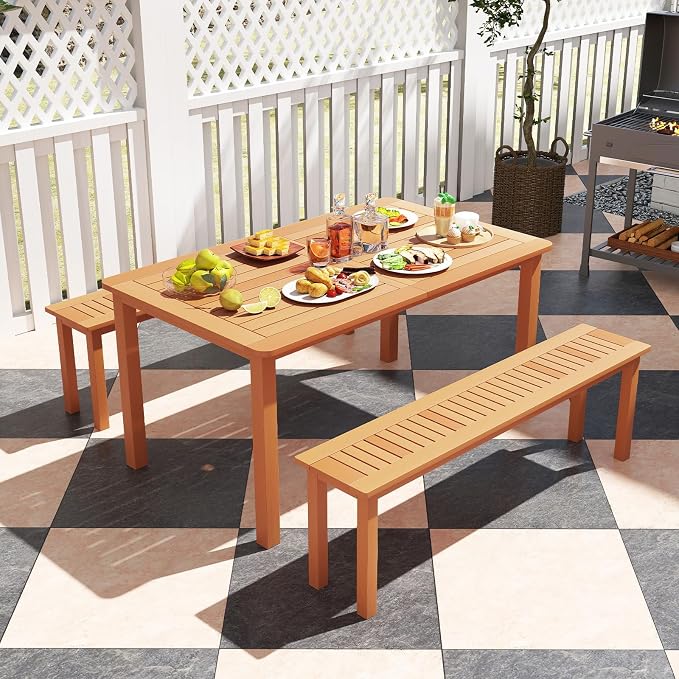Tangkula Outdoor Wood Bench, 59” Long Patio Dining Bench, Backless Wooden Bench - Image 8