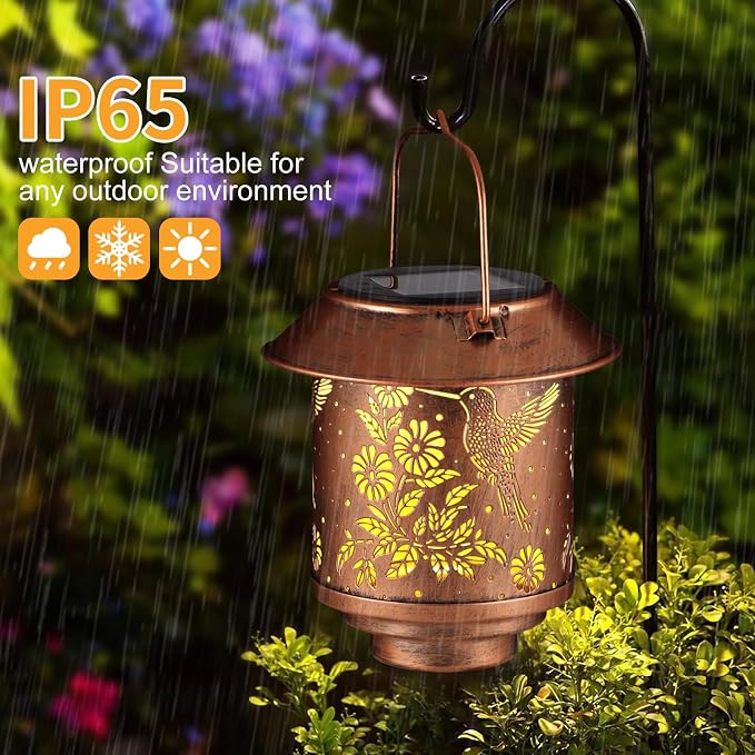 Hummingbird Solar Lantern Outdoor Hanging Sunflower Lights Gifts - Image 3