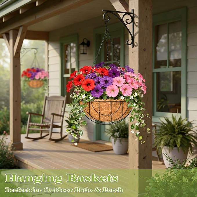 4 Pack 14 Inch Hanging Baskets for Plants Outdoor Metal Hanging Planter Hanging - Image 6