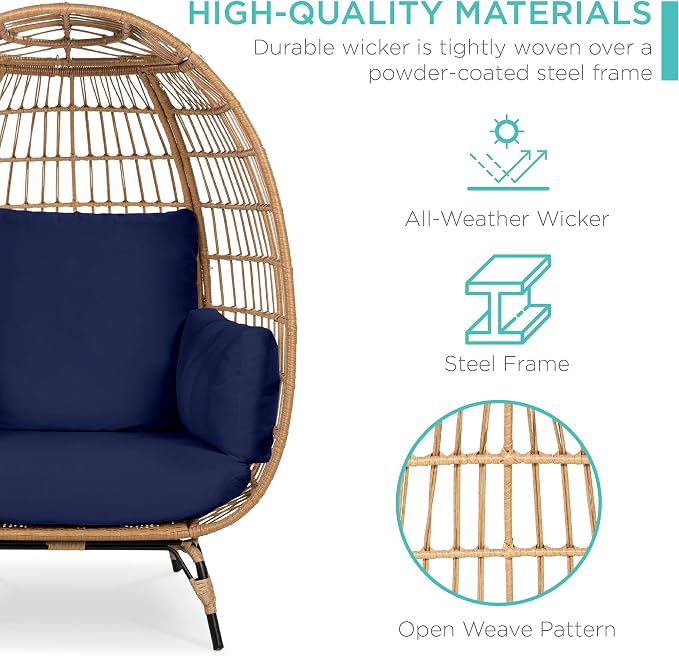 Best Choice Products Wicker Egg Chair, Oversized Indoor Outdoor Lounger - Image 6