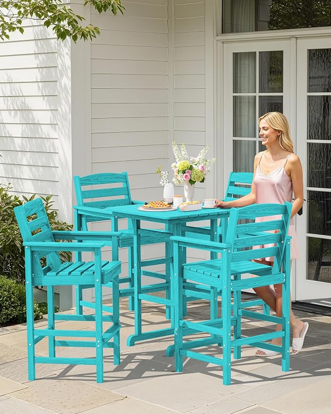 SERWALL 5 Pieces Adirondack Bar Chairs Set - Image 8