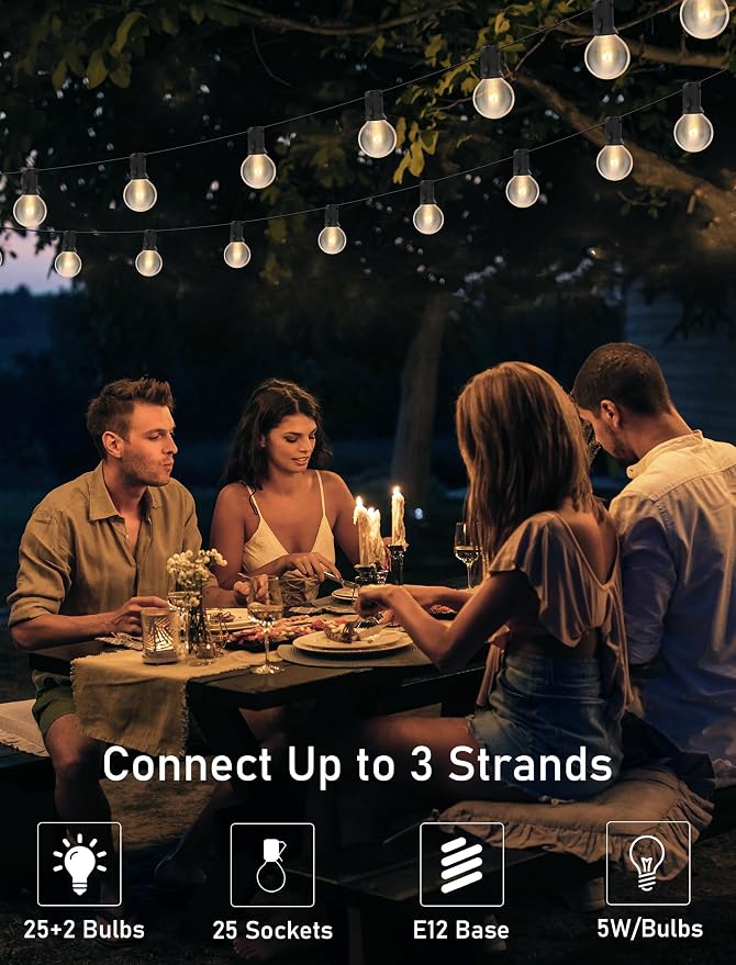 25FT String Lights, G40 Outdoor String Lights Edison Light Bulbs Clear Globe - Image 4