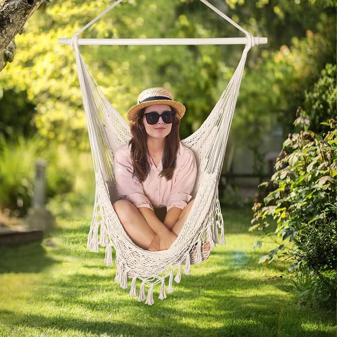 Handwoven Cotton Rope Hammock Chair - Image 2