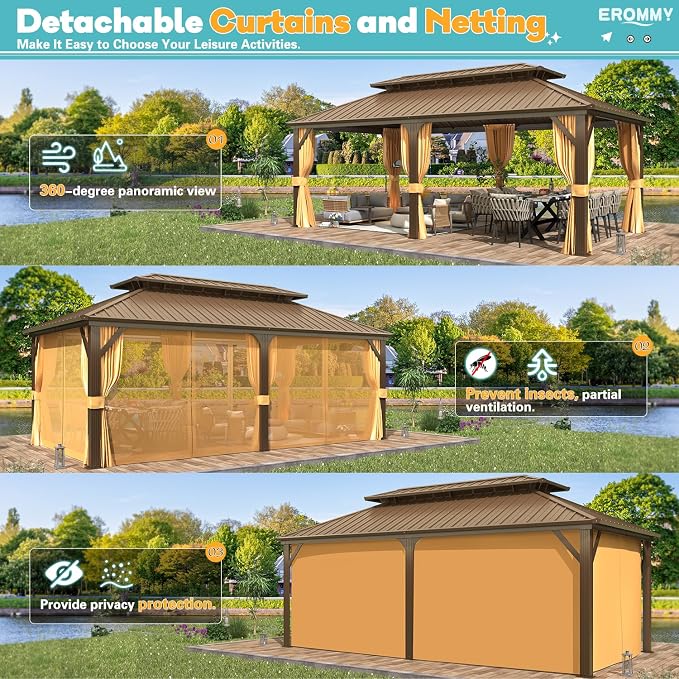 EROMMY 12' x 20' Hardtop Gazebo, Aluminum Frame Gazebos - Image 7