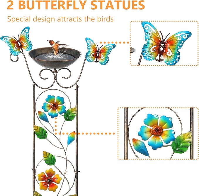 SUNNYPARK Bird Bath with Trellis Outdoor, Antique Garden Iron Plant Trellis - Image 2