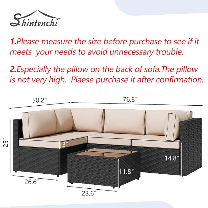Shintenchi 5 Pieces Outdoor Patio Sectional Sofa Couch, Patio Conversation Sets - Image 5