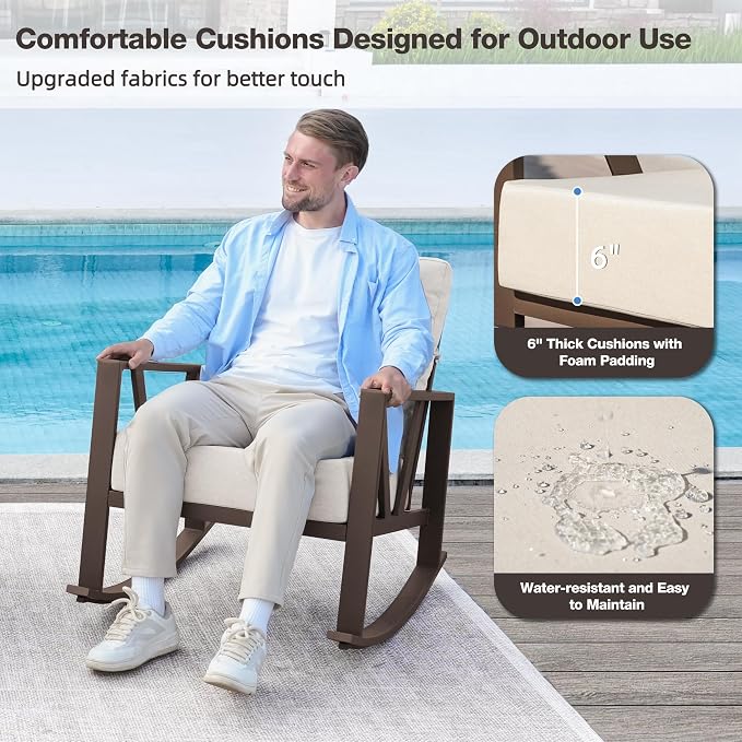 Outdoor Patio Rocking Chairs Set of 2, 3 Pieces Patio Porch Furniture Set - Image 4