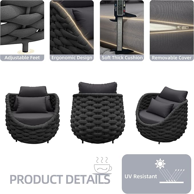 TWT Outdoor All-Weather Polyester Rope Balcony Couch - Image 5