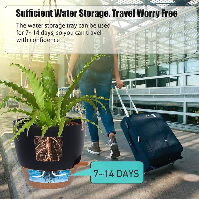 10 Inch Self Watering Hanging Pots, 2 Pack Hanging Planters - Image 3