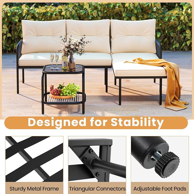Tangkula 3-Piece L Shaped Patio Furniture Set, PE Rattan Sectional Sofas - Image 7