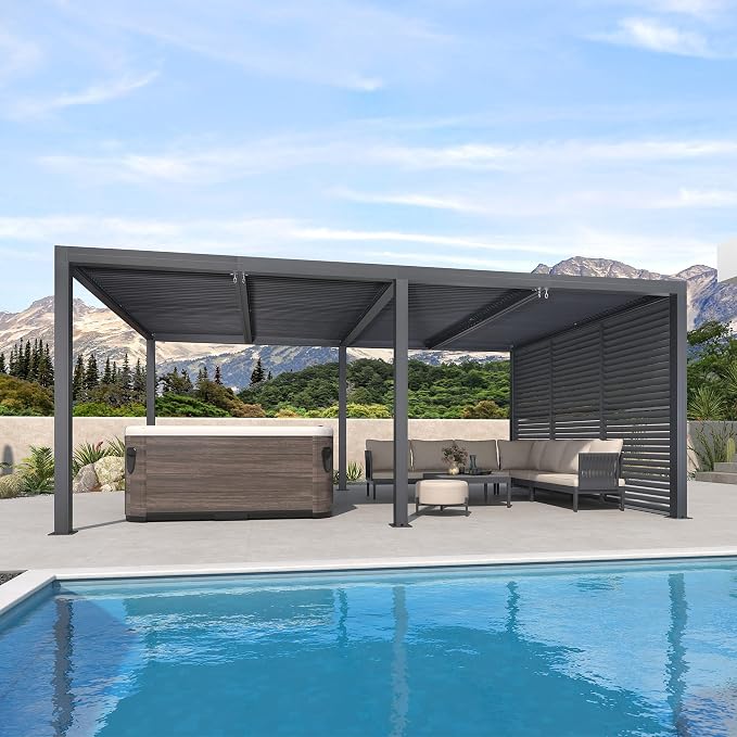 PURPLE LEAF Louvered Pergola 94AS 12' x 20' Outdoor Aluminum Pergola by PURPLELEAF