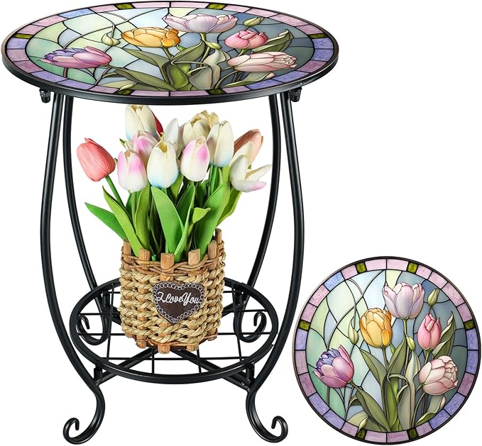 Outdoor Side Table Round Small Mosaic Patio Accent Indoor End Plant Coffee Tea by Cinnvoice