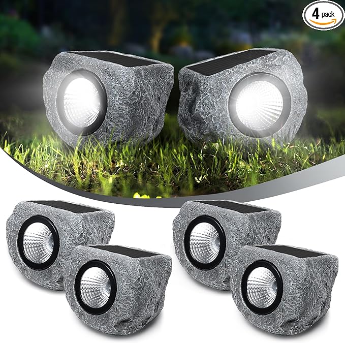 Solar Rock Lights Outdoor 4 Pack, Bright Solar Spotlights Outdoor Waterproof by Timeflies