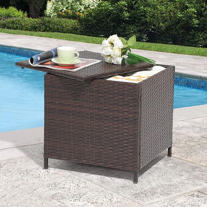 Verano Garden Outdoor Wicker Side Table, Small Storage Rattan Wicker End Table - Image 2