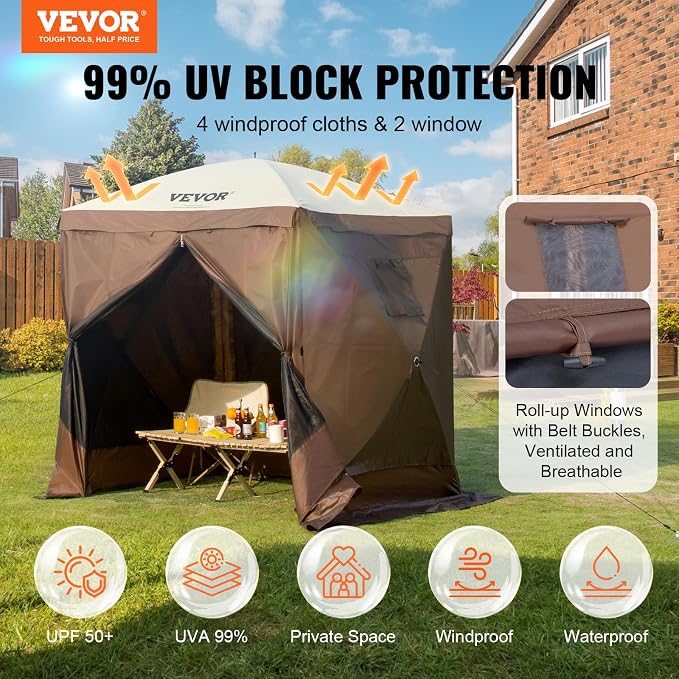 VEVOR Pop Up Gazebo Tent, Pop-Up Screen Tents 4 Sided Canopy Sun Shelter - Image 2