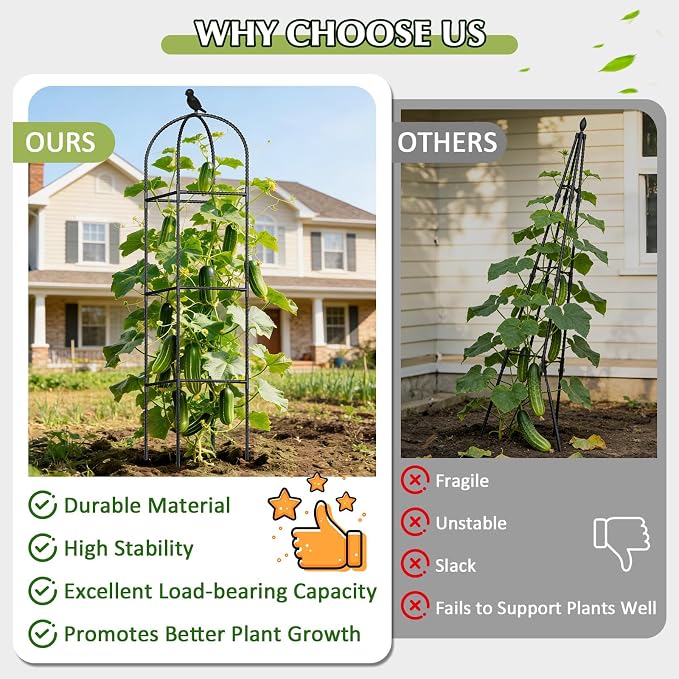 Square Tomato Cages for Garden, 6.2 FT Cucumber Trellis for Flowers, Rustproof - Image 3