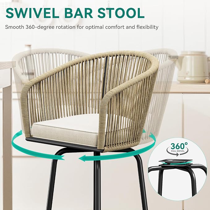 YITAHOME Patio Bar Stools Set of 4, Counter Height Swivel Bar Stools - Image 7