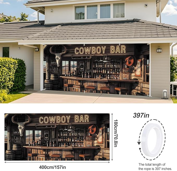 ANNA QUEEN Cowboy Bar Garage Door Banner 6x13FT, Western Saloon Bar Garage Door - Image 3