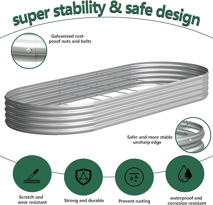 2PCS 12x4x1FT Galvanized Raised Garden Bed Kit, Vegetable Boxes-Oval Metal - Image 2