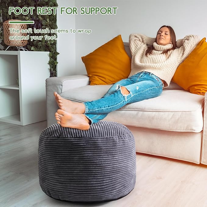 HIGOGOGO Round Stuffed Pouf Ottoman, Corduroy Poufs - Image 4