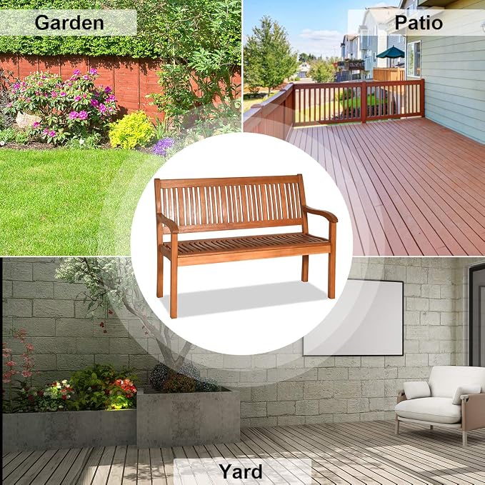 Tangkula Outdoor Wood Garden Bench, Curved Armrest, Large Wooden Loveseat Bench - Image 6
