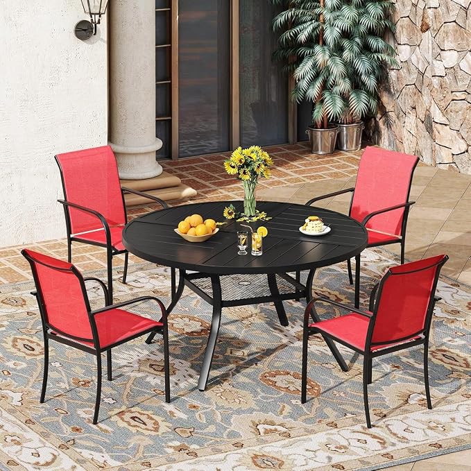 VICLLAX 5 Pieces Patio Outdoor Dining Set, 40.6" Round Metal Table by HOME