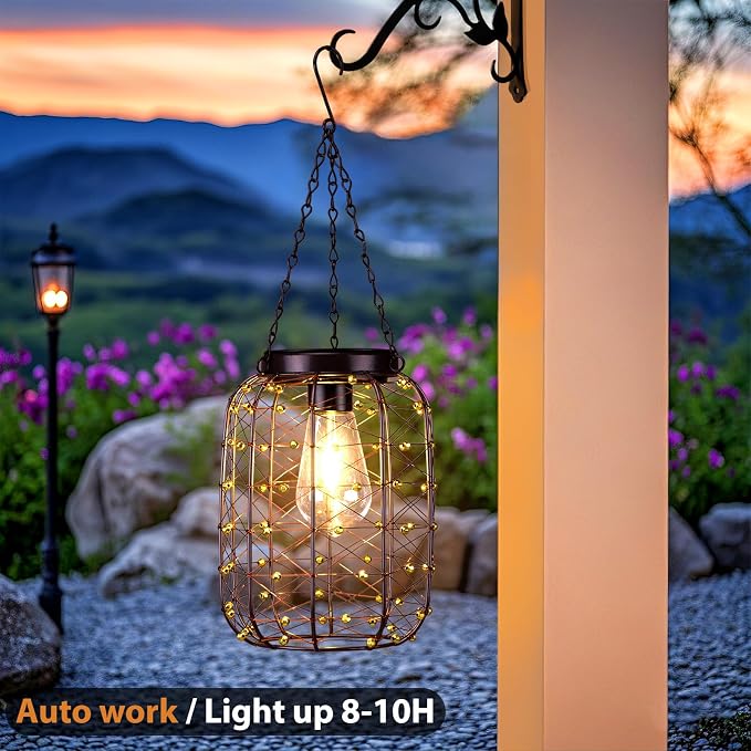 Hanging Solar Lanterns Outdoor Waterproof, Vintage Copper Hanging Lantern Lights - Image 3