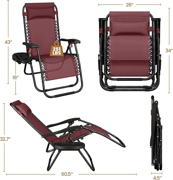 Yaheetech Zero Gravity Recliners Outdoor Adjustable Folding Reclining Lounge - Image 3