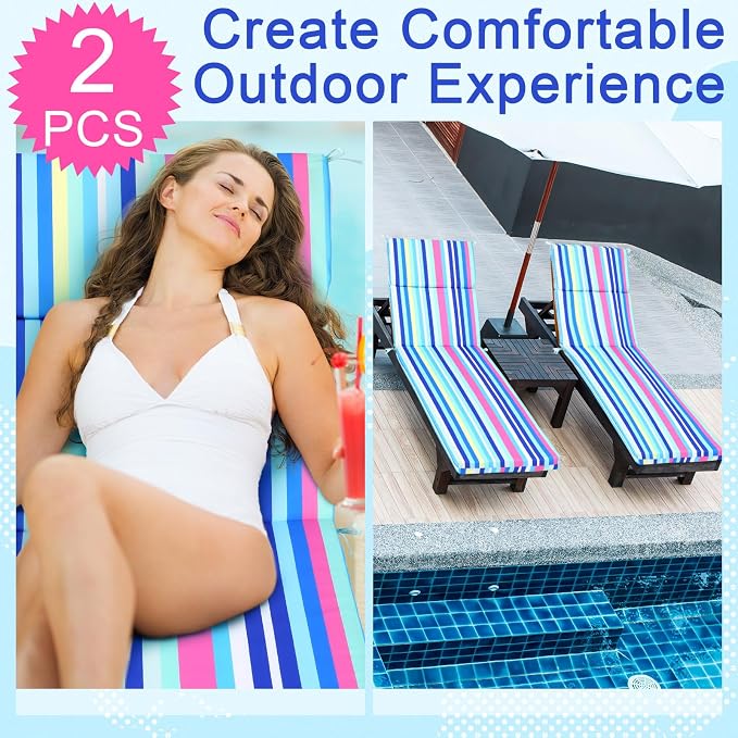 2 Pcs Indoor Outdoor Chaise Lounge Cushions Sponge Bench Outdoor Furniture - Image 3