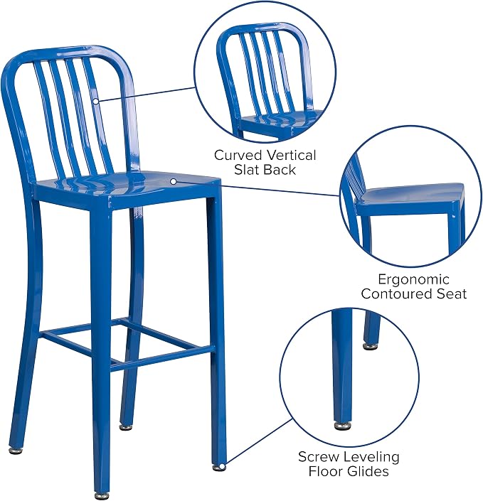 Flash Furniture Gael Commercial Grade 2 Pack 30" High Blue Metal Indoor-Outdoor - Image 5