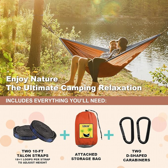 SZHLUX Camping Hammock Double & Single Portable Hammocks - Image 3