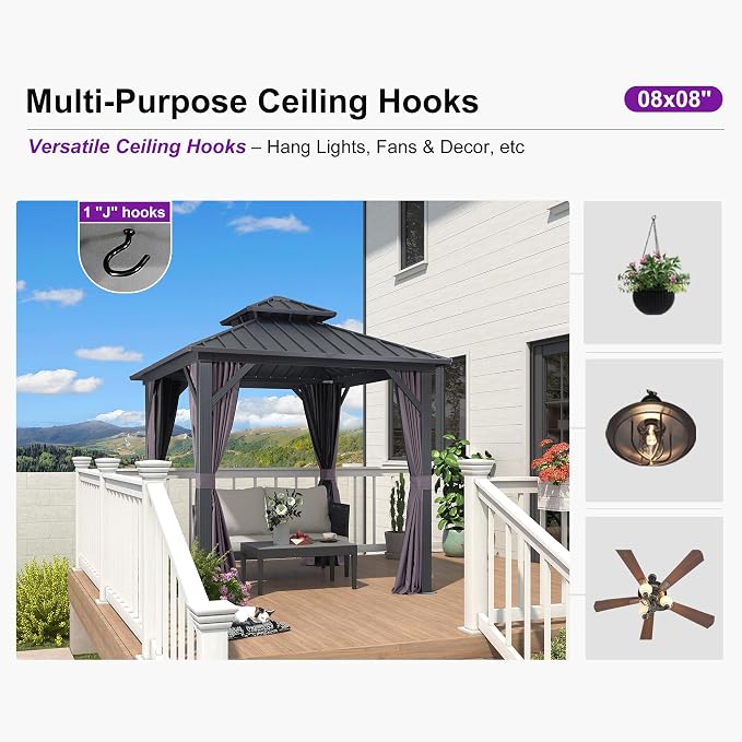 PURPLE LEAF 8' X 8' Outdoor Gazebo Aluminum Permanent Hardtop Gazebo - Image 7