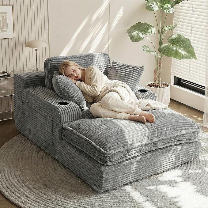 67" Oversized Chaise Lounge Chair Indoor, Soft Boneless Cloud Couch by Unknown