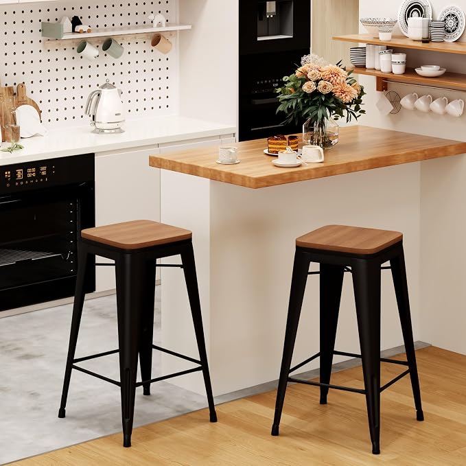 Andeworld Bar Stools Set of 2 Stackable Metal Bar Stools Industrial Bar Height by Andeworld