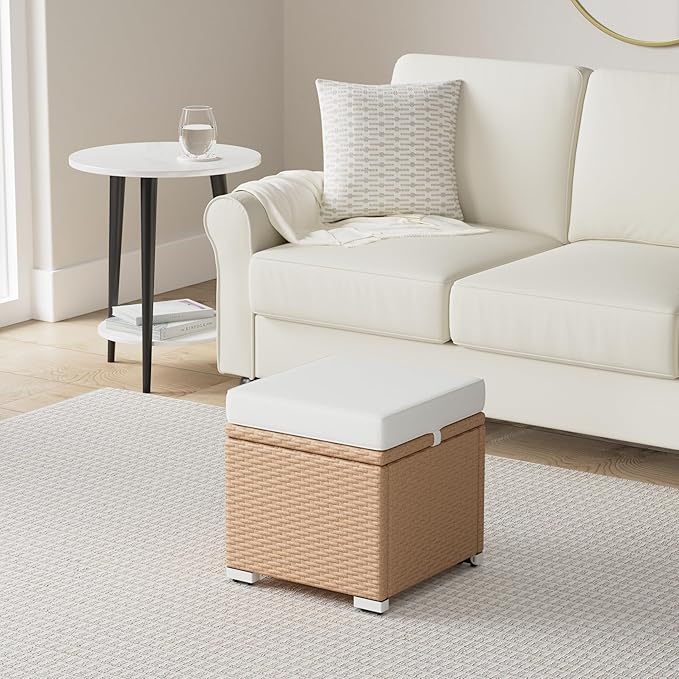 Best Choice Products Set of 2 Wicker Ottomans, Additional Seating, Side Table - Image 2