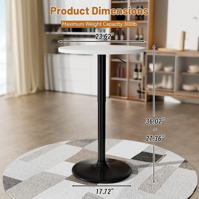 Flamaker Round Bistro Pub Table 23.6 Inch Height Adjustable 360° Swivel Bar - Image 7
