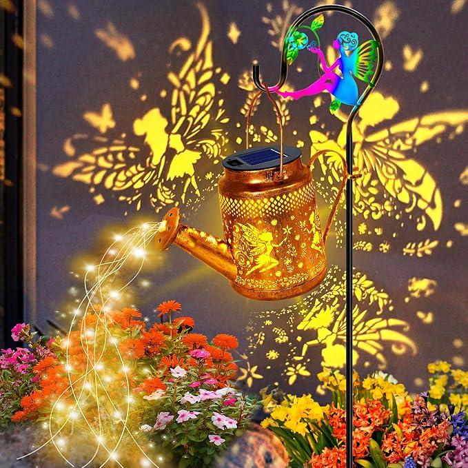 Solar Lanterns Outdoor Waterproof, Metal Watering Can Garden Decor, Fairy by YJFWAL