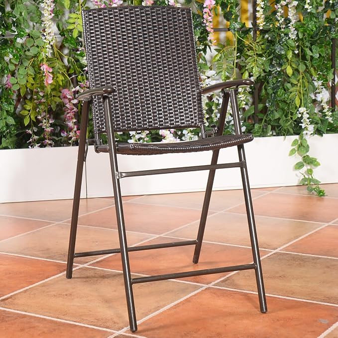 Giantex Set of 4 Folding Wicker Rattan Bar Chairs High Stool - Image 2