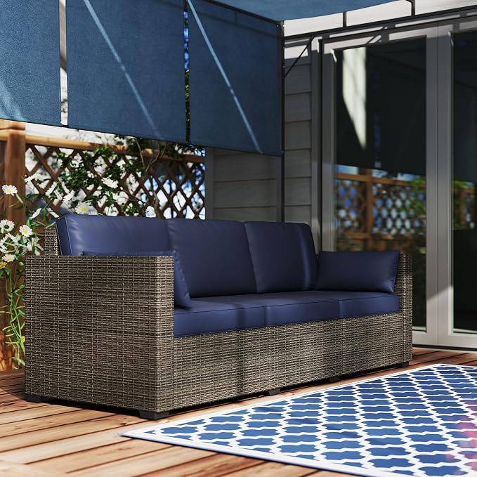 Outsunny Patio Couch PE Wicker Deep Seating Outdoor Sofa - Image 7