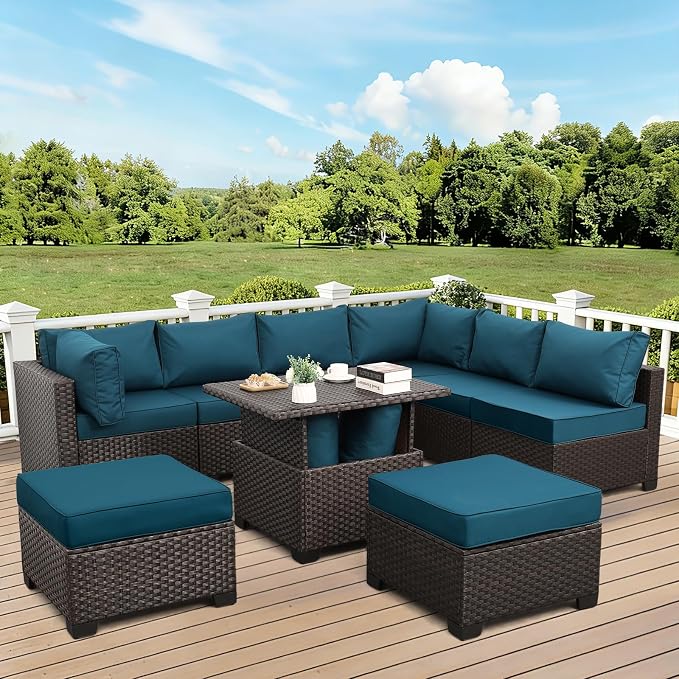 9 Pieces Wicker Patio Furniture Set Outdoor PE Rattan Sectional Conversation - Image 2
