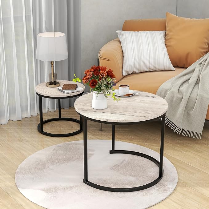 HOJINLINERO Round Coffee Table, Nesting Coffee Table Set of 2, Center Tables - Image 4