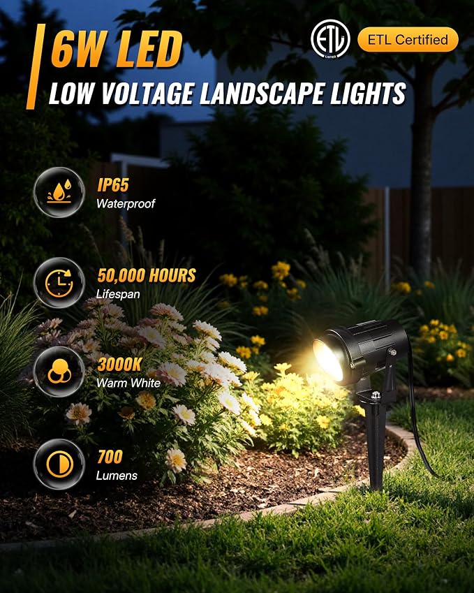 12 Pack Landscape Lights with 2 Zone 300W Low Voltage Transformer, 3000K 12V - Image 2