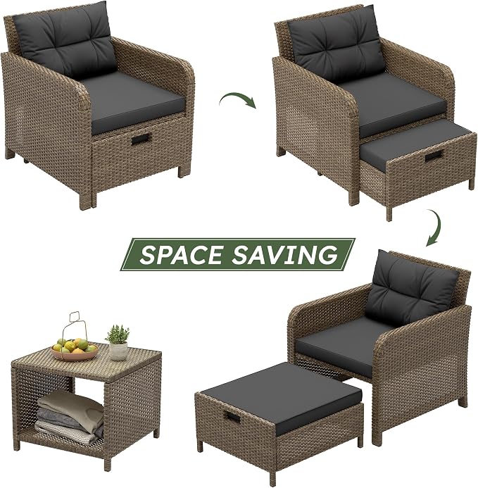 LHBcraft Balcony Furniture 5 Piece Patio Conversation Set, PE Wicker Rattan - Image 4