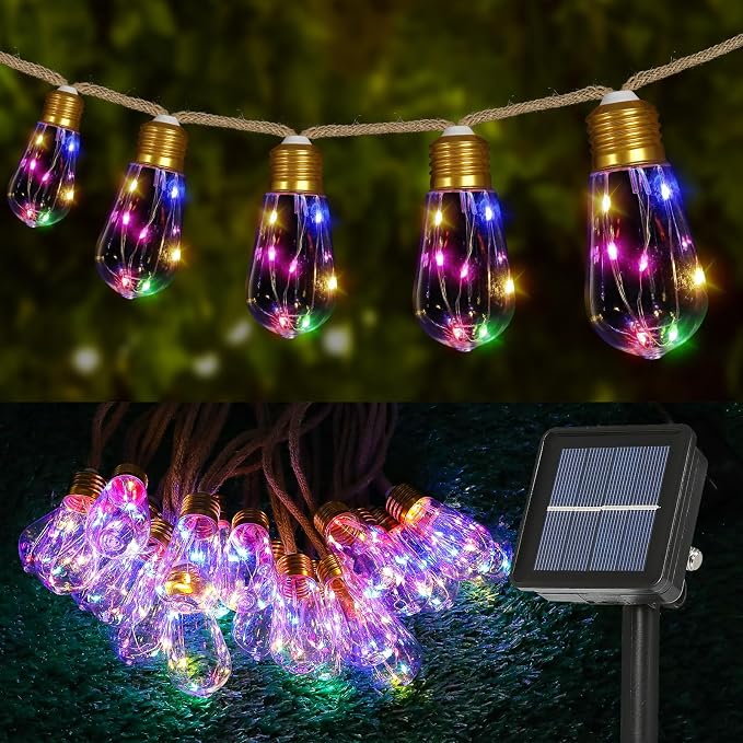 Solar String Lights Outdoor, 24FT Vintage Rope Hemp Solar String Lights by Qulist