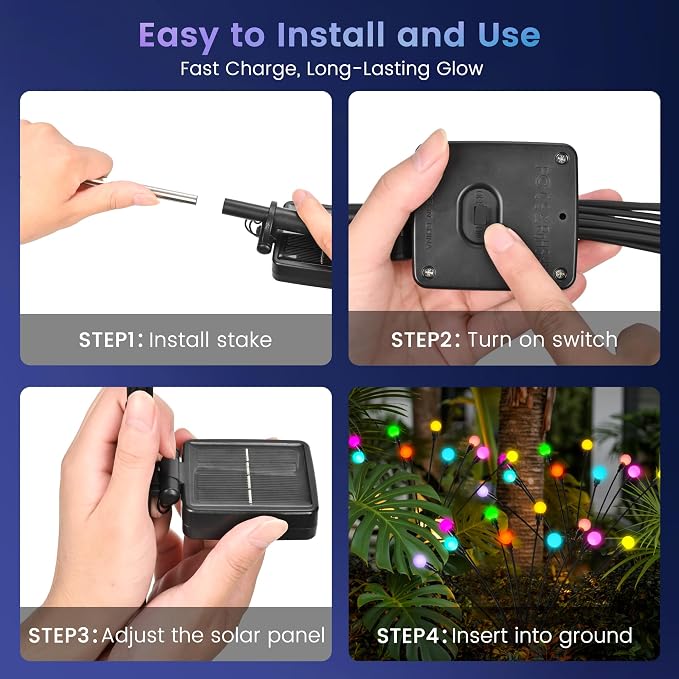 Solar Garden Lights Swaying, 20 LED Firefly Lights Outdoor Waterproof, Garden - Image 6