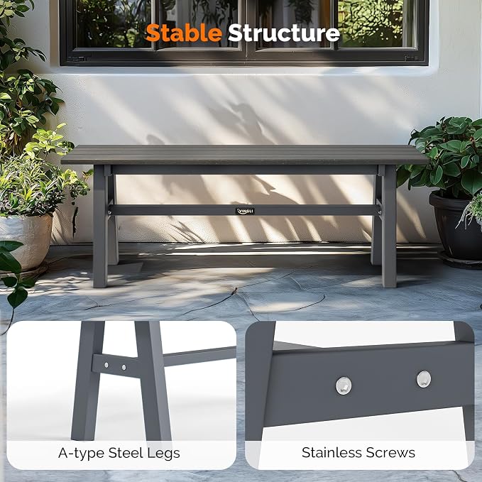 VINGLI 47” Outdoor Bench Garden Bench HDPE Porch Bench w/Metal Legs, Poly - Image 5