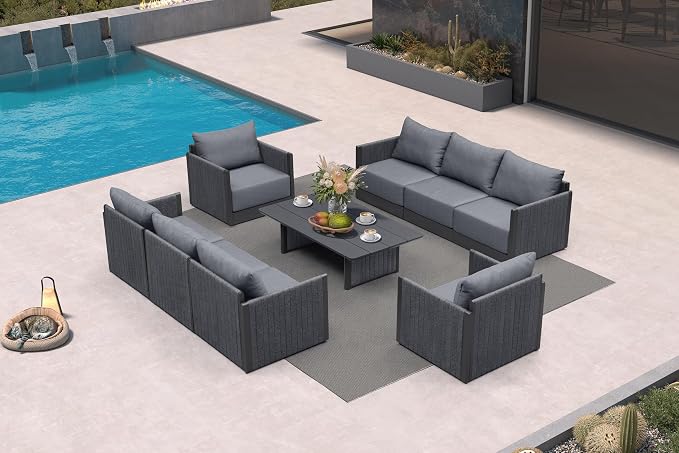 PURPLE LEAF Patio Furniture Set 9 Pieces Outdoor Conversation Sets PP Rope by PURPLELEAF