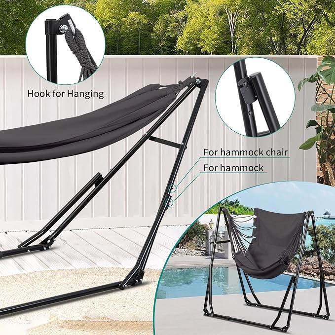 Ainfox Hammock with Foldable Stand, 2 in 1 Hammock and Swinging Chair with - Image 5