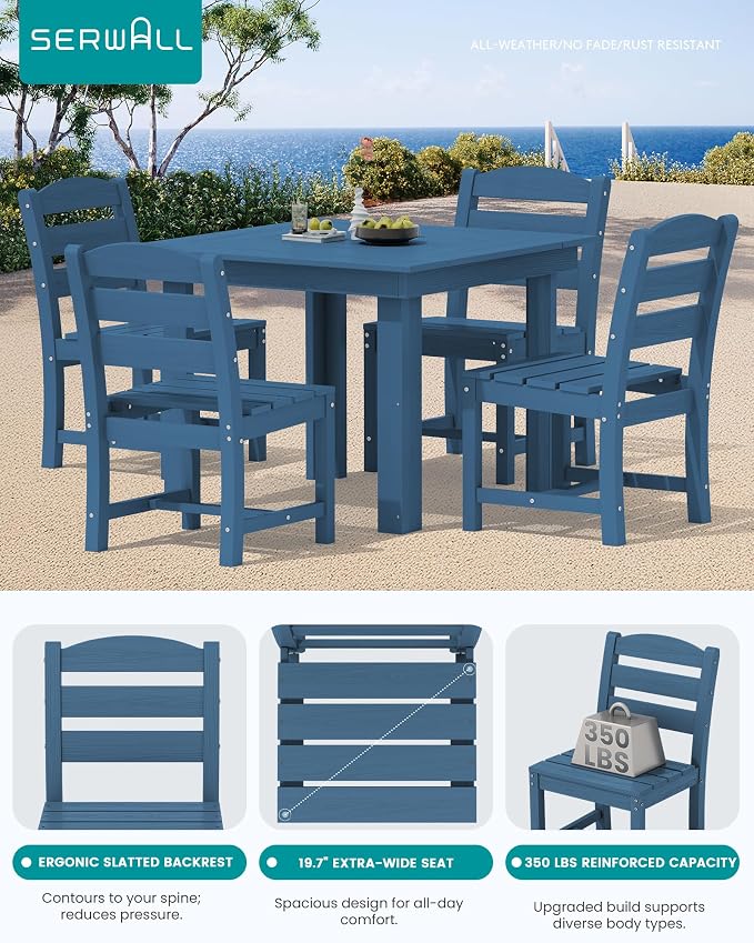 SERWALL Outdoor Dining Set for 4, HDPE Square Table and Chairs Set All Weather - Image 3